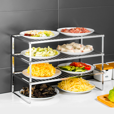 厨房备菜置物架台面可叠加家用收纳层架304不锈钢多层火锅备菜架