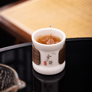 白定窑主人杯品茗杯陶瓷功夫茶杯中式防烫竹片白瓷个人茶具团购