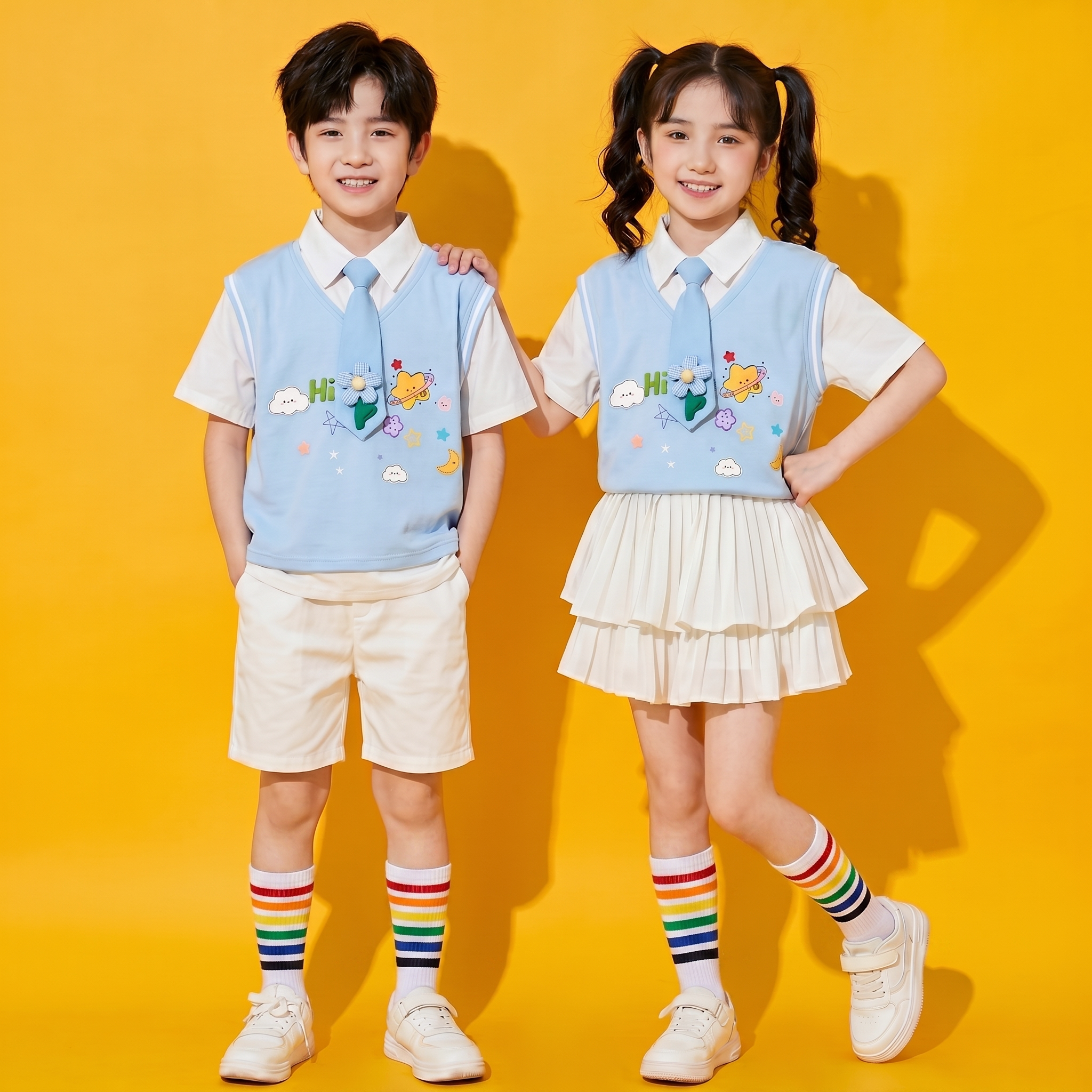 国庆儿童啦啦队表演服装小学生运儿童演出服
