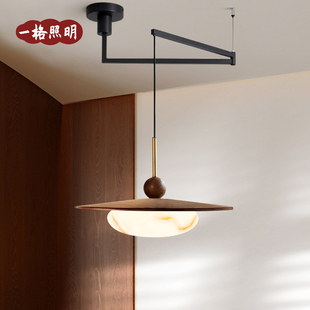 摇臂餐厅吊灯中古风仿云石饭厅灯高级感复古实木可移位吊灯餐桌灯