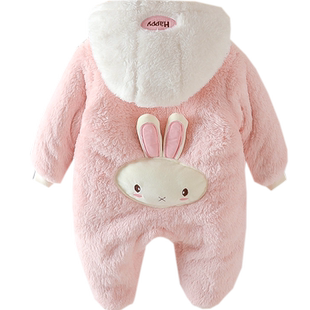 婴儿衣服哈衣0一1岁女宝宝冬装加厚连体衣新生儿冬季保暖服外出服