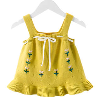 女宝宝新款秋天毛线裙子韩版儿童秋装女童吊带裙小女孩秋天背心裙