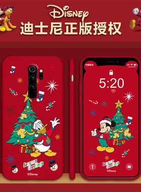 圣诞迪士尼红米note8pro手机壳液态硅胶redminote7por全包防摔k20pr0红色软壳redmi情侣女款可爱卡通米奇男潮