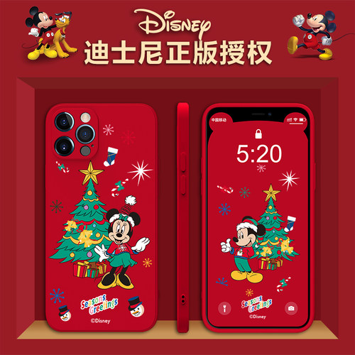 圣诞迪士尼适用于苹果12pro手机壳液态硅胶iPhone12mini个性创意镜头全包max网红新款防摔软壳情侣潮牌男女款