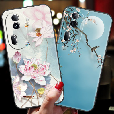 opporeno11pro手机壳中国风reno11硅胶软壳女款oppo保护套超薄磨砂浮雕莲花0pp0ren011por带挂绳指环扣支架男