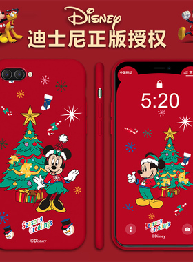 迪士尼适用于华为荣耀v10手机壳圣诞honor10青春版液态硅胶十lite红色软壳可爱卡通米奇女款情侣男保护套网红