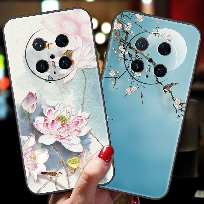 适用于华为mate70pro手机壳中国风mete70硅胶软壳女款mata70保护套浮雕莲花磨砂男全包防摔带挂绳指环扣支架