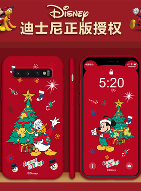 圣诞迪士尼三星s10+手机壳液态硅胶s10e全包防摔s10plus红色软壳5g版情侣女款可爱卡通米奇s10十保护套男网红