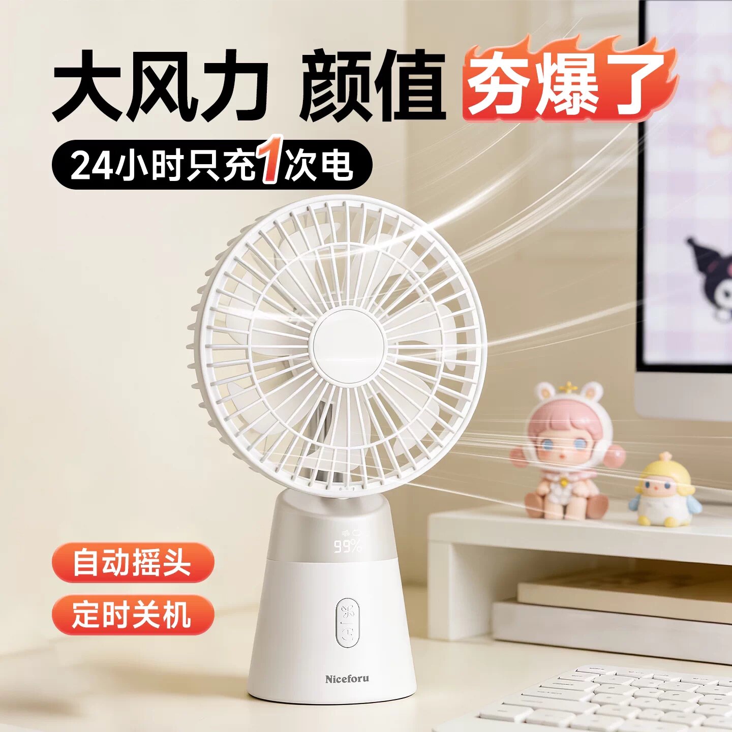 2026新款小风扇【摇头+定时+充电图片