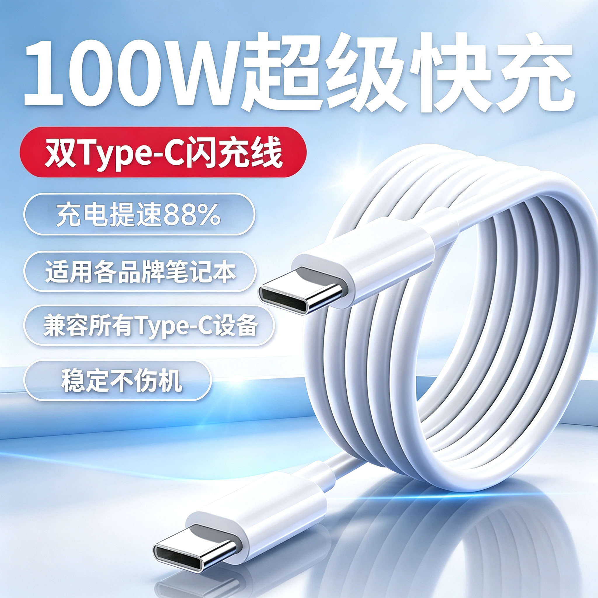 pd100W快充双Type-C笔记本数据线图片