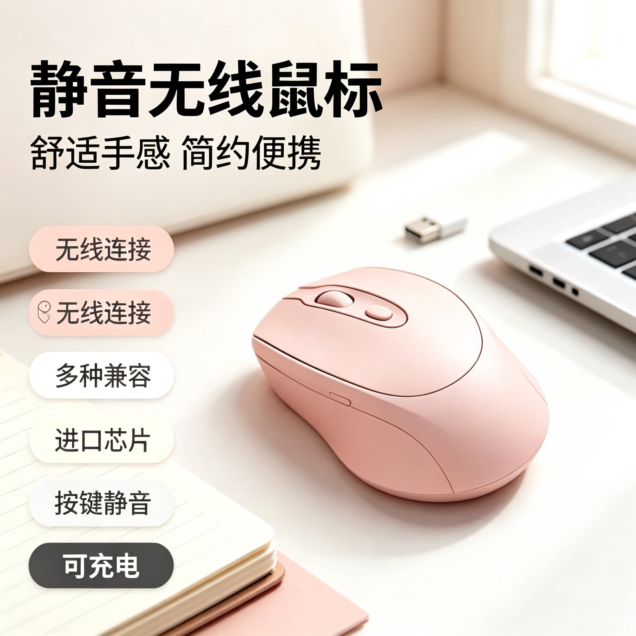 能适无线鼠标蓝牙静音可充电女生办公商务滑鼠笔记本电脑通用游戏办公女生可充电双模笔记本台式电脑适用联想