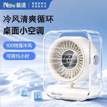 【2025年新款】能适桌面透明小风扇家用办公室桌面静音小型悬浮超强力usb电风扇工位插电款大风学生宿舍米白