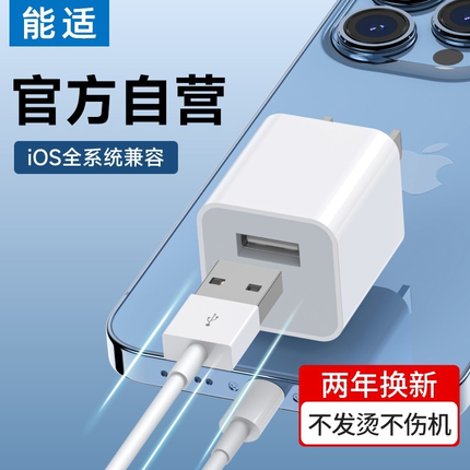 能适 苹果充电器头适用iphone8Plus套装11手机12专用ipad平板快速5W1A数据线7p快充usb插头pro通用6s一套xs冲