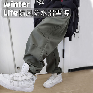 防水防风山系户外软壳女童加绒男童冲锋裤中大童工装裤加厚滑雪裤