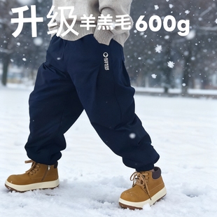 一条过冬升级加厚仿驼绒软壳防风裤保暖裤加绒棉裤男女童束脚裤