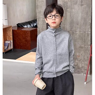 2025秋冬新款气质针织男童毛线衣开衫翻领毛衣外套潮