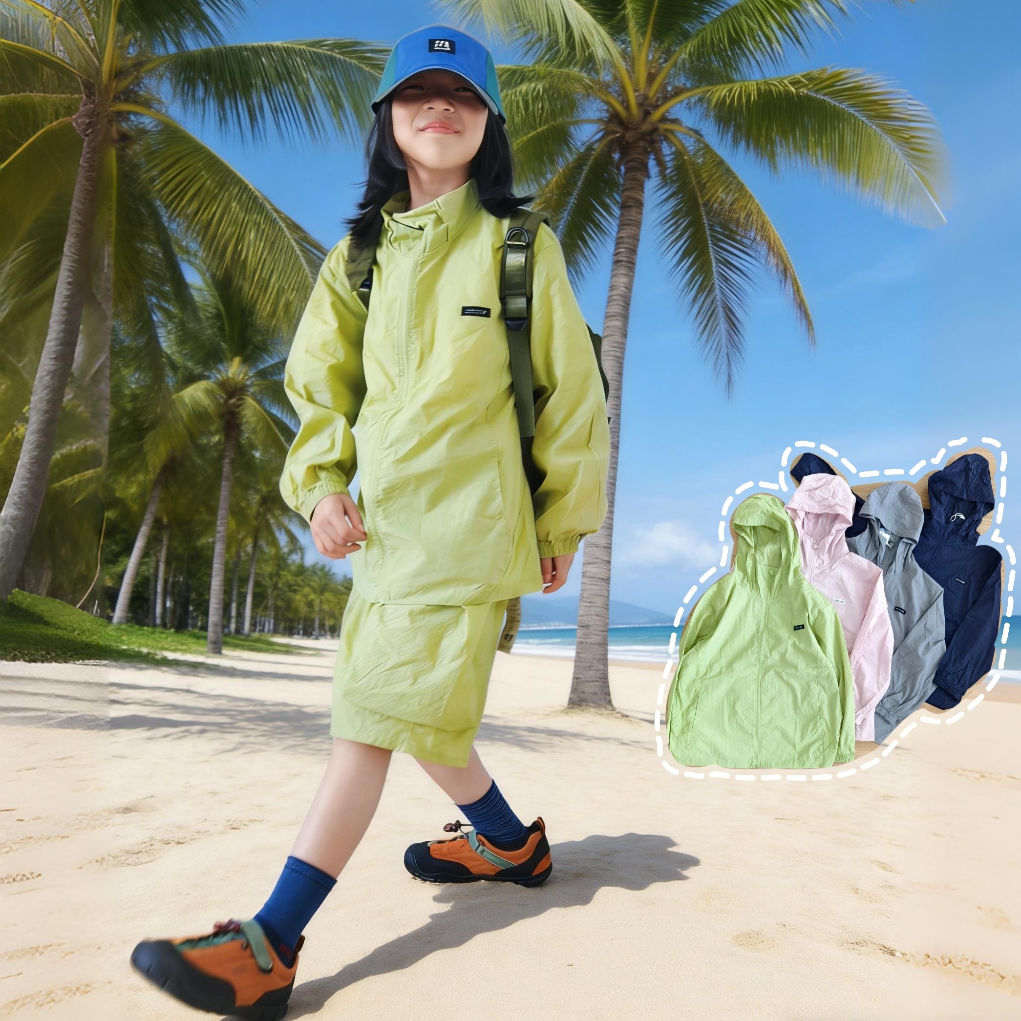2026夏季防晒衣中大童薄款连帽潮流纯色外穿皮肤衣UPF50+外套