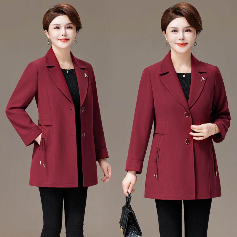 2024春秋新款时尚中老年装中长款外套洋气妈妈大码女装西服领风衣