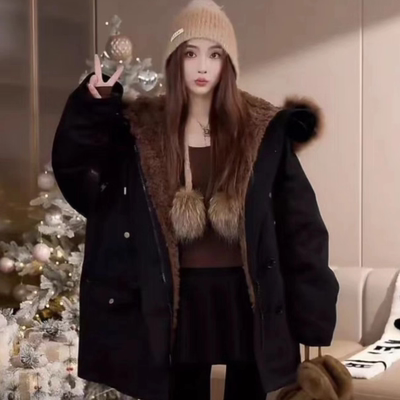 中长款军绿色派克服加厚保暖外套