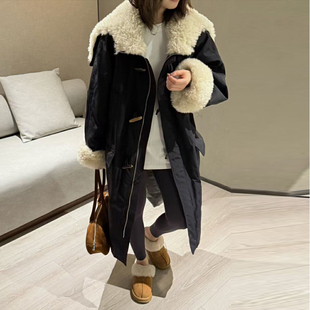 高级感2025冬季新羊羔毛大毛领羽绒棉服中长款百搭派克服加厚外套