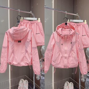 宽松防晒衣阔腿短裤 薄款 跑步两件套 夏季 糖果色速干休闲运动服套装