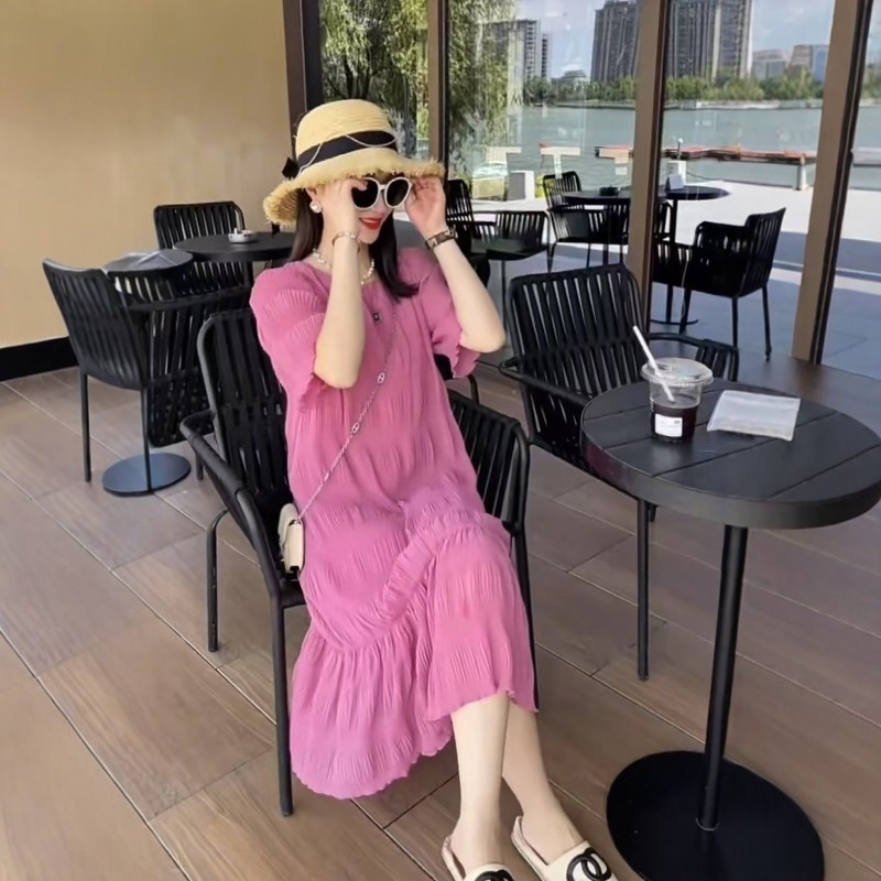 高级感气质减龄粉色连衣裙2025夏季新款宽松中长款遮肉显瘦仙女裙,女装/女士精品,连衣裙,淘宝优惠券,粉丝福利购,淘宝优惠卷