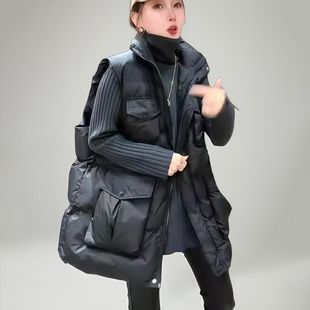 大码中长款羽绒棉坎肩无袖马甲女秋季新款显瘦高级感加厚马夹外套