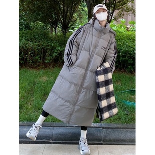 反季三条杠羽绒棉服女长款过膝2025新款韩版宽松大被子加厚外套潮