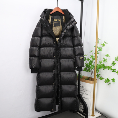冬季黑金羽绒棉服长款连帽外套女