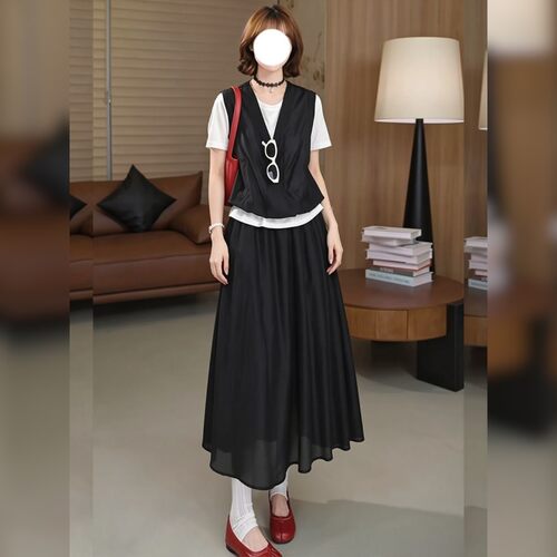 大码女夏季轻薄透气假两件套装