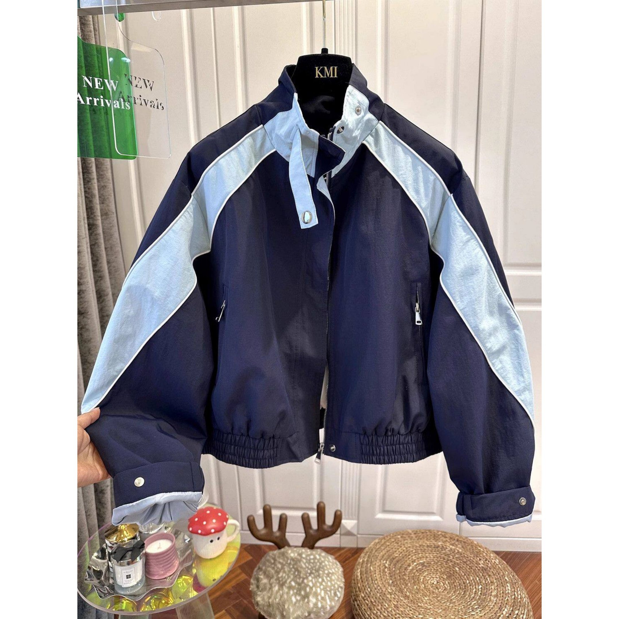 欧货立领撞色拼接夹克短外套女2026春秋季大码女装宽松百搭冲锋衣,女装/女士精品,短外套,淘宝优惠券,粉丝福利购,淘宝优惠卷