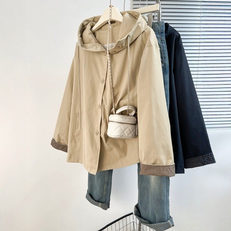时尚百搭连帽风衣外套女士2026春秋新款大码女装宽松显瘦夹克上衣,女装/女士精品,短外套,淘宝优惠券,粉丝福利购,淘宝优惠卷