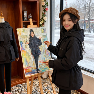 高级感羽绒棉服女中长款派克服2026秋冬季收腰连帽工装服加厚外套