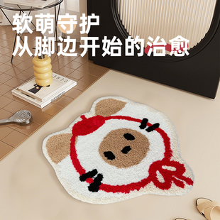 卫生间家用吸水防滑垫 卡通猫咪浴室地垫 厕所门口植绒地毯加厚