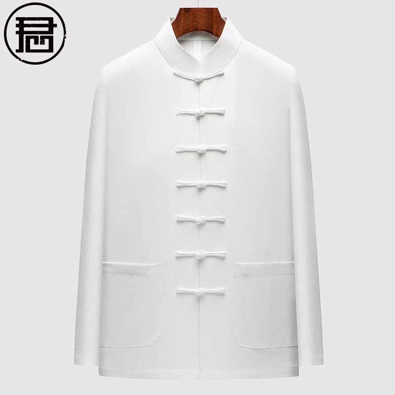 中国风男士长袖衬衫春装中式连肩立领唐装衬衣禅意弹力打底衫男装