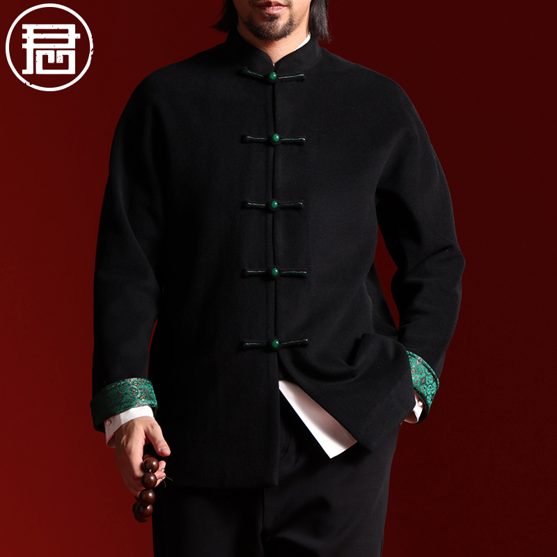 高端羊毛唐装男秋装大衣外套