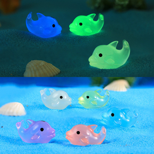 8色夜里发光海洋动物江豚公仔DIY材料鱼缸水族多肉盆栽园艺微景观
