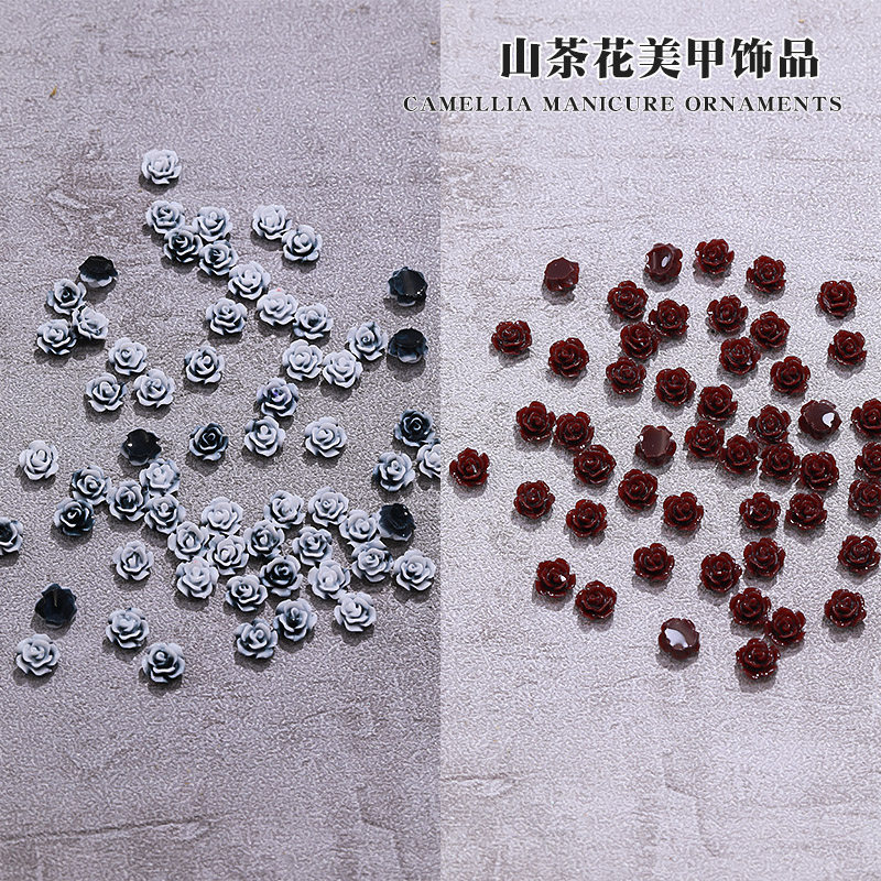 山茶花美甲饰品2024网红爆款黑白红色玫瑰花蝴蝶光疗指甲装饰材料