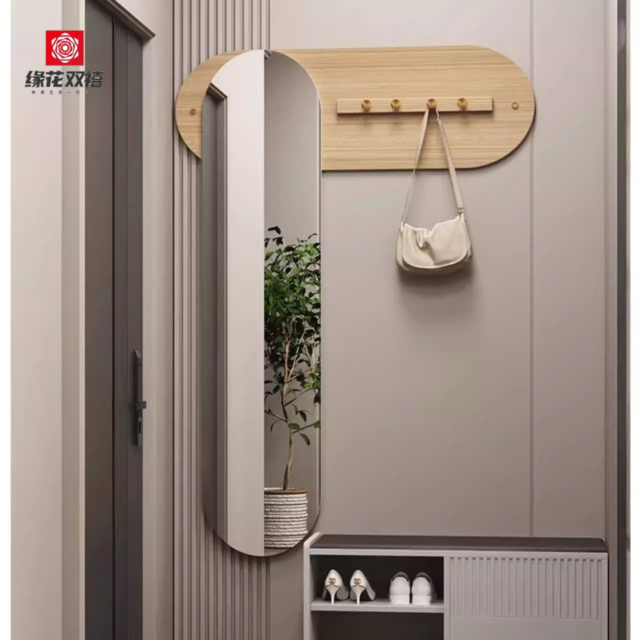 玄关壁挂全身镜实木家用挂镜衣帽架一体穿衣镜试衣镜换鞋凳鞋柜子,住宅家具,衣挂一体镜,淘宝优惠券,粉丝福利购,淘宝优惠卷