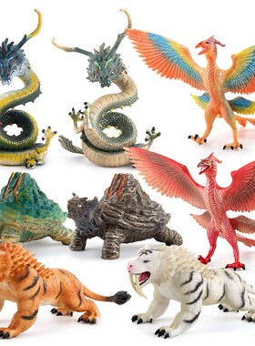 中国古代神话神兽动物模型仿真青龙白虎朱雀玄武实心静态玩具摆件