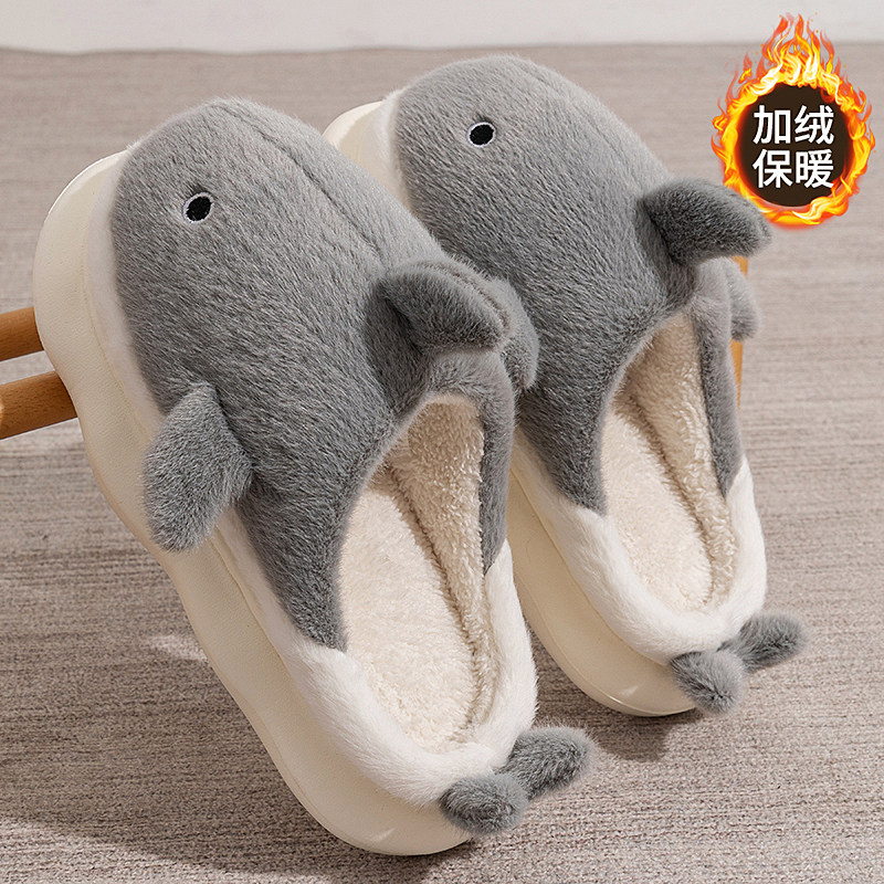 鲨鱼棉拖鞋男士秋冬季2025新款室内居家防滑保暖拖鞋冬天外穿男款