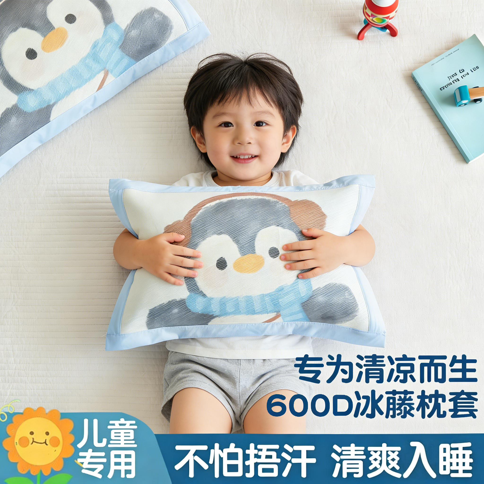卡通儿童冰藤枕套一对装冰丝枕头套30&times;50夏季宝宝单个枕芯内胆套