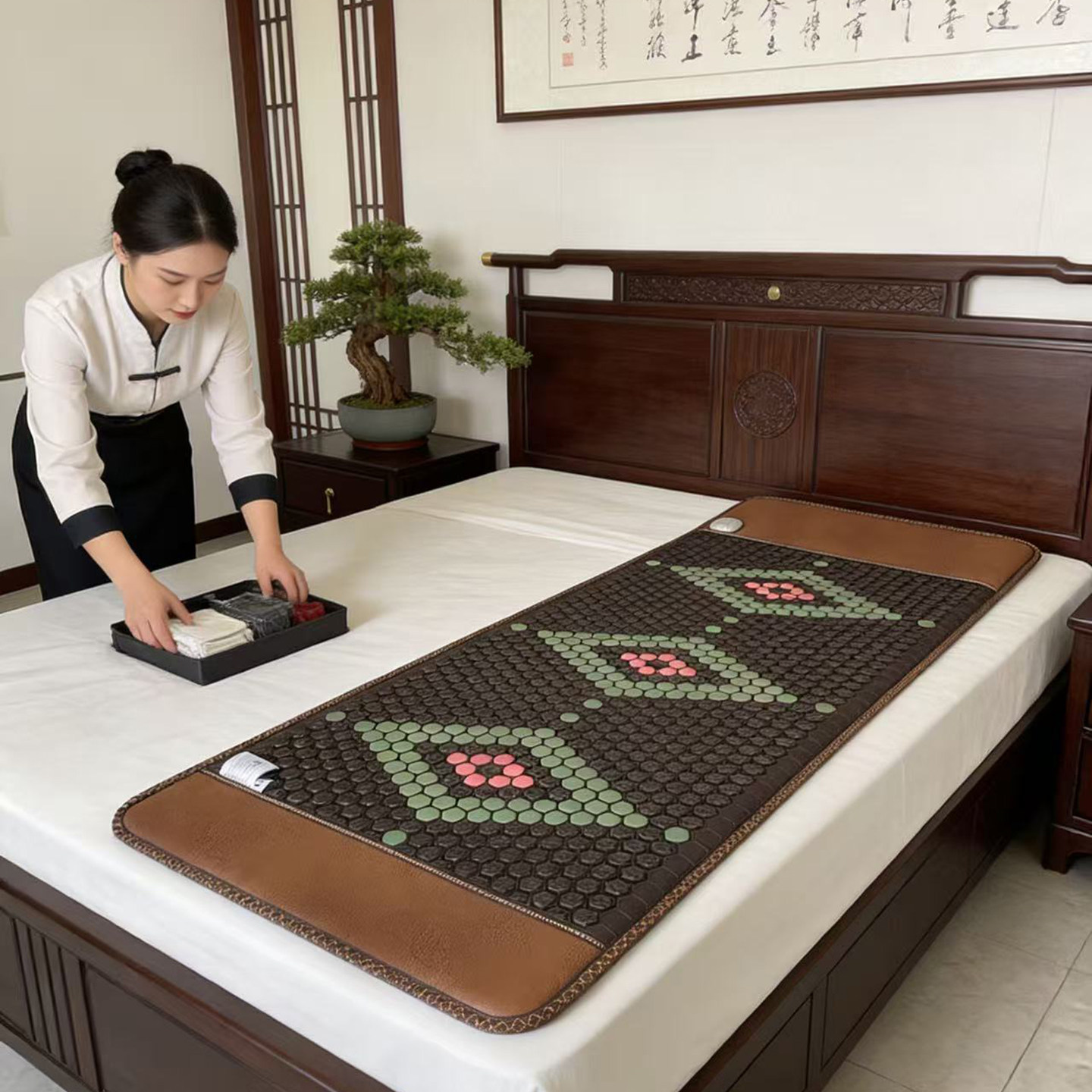 玉盛源美容院垫玉石锗石托玛琳砭赭麦饭石黑绿玉加热磁家用床垫