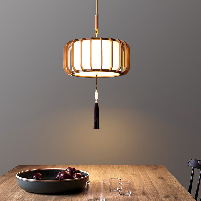 新中式餐厅灯实木全铜中国风黑胡桃简约单头过道吧台餐桌茶室吊灯