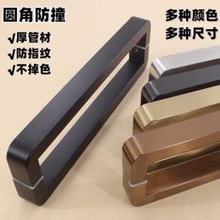 圆角新款加厚钢化玻璃门把手地弹簧无框门金色不锈钢黑色大门拉手
