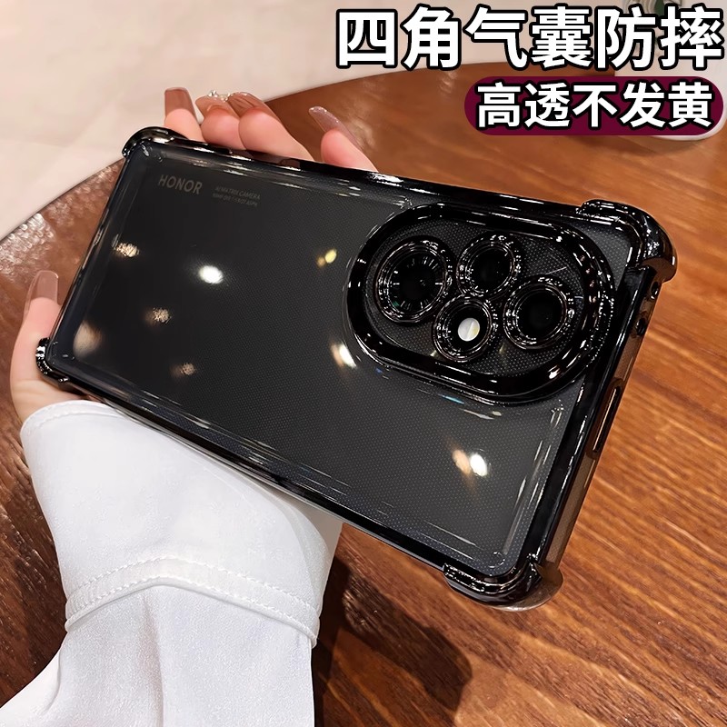 超强防摔气囊软壳适用荣耀400pro手机壳100新款300p透明x50高级感20荣耀90镜头膜全包60硅胶Power80男honor70
