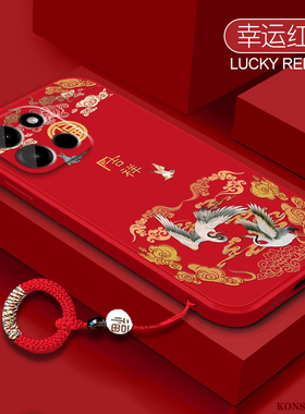 吉祥仙鹤适用一加Turbo6手机壳1加Tubro6V保护套OPPO新年红色Tubor液态硅胶OPPOTurbo全包防摔1+Trubo软外壳