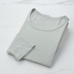 女士纯棉保暖内衣100%棉圆领打底衫秋冬天内搭秋衣上衣全棉棉毛衫