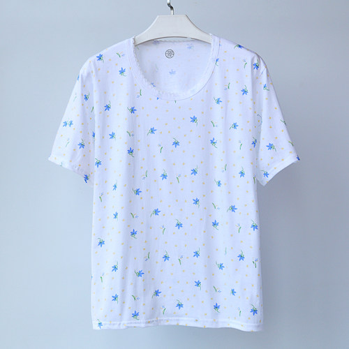 睡衣女夏短袖薄款纯棉针织汗布宽松家居服中老年妈妈全棉上衣汗衫