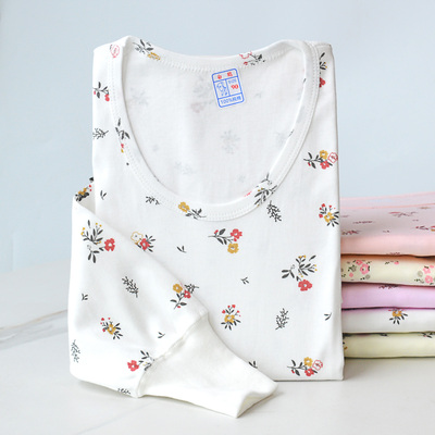 100%纯棉秋衣女单件上衣中老年人加厚保暖内衣老式线衣全棉棉毛衫